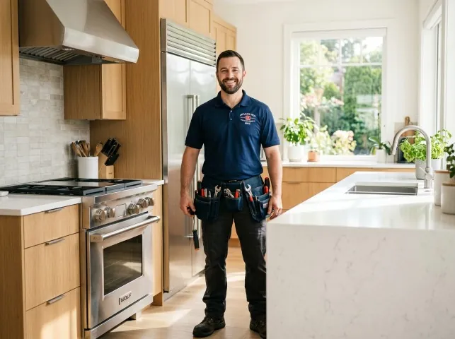 Appliance Repair Hero technician in a Bethlehem, CT kitchen after an appliance repair